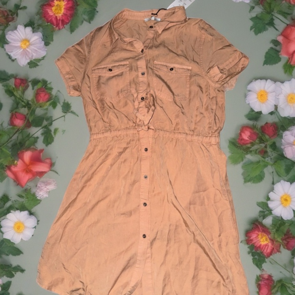 Love Tree Tan Button-Up Dress Size L